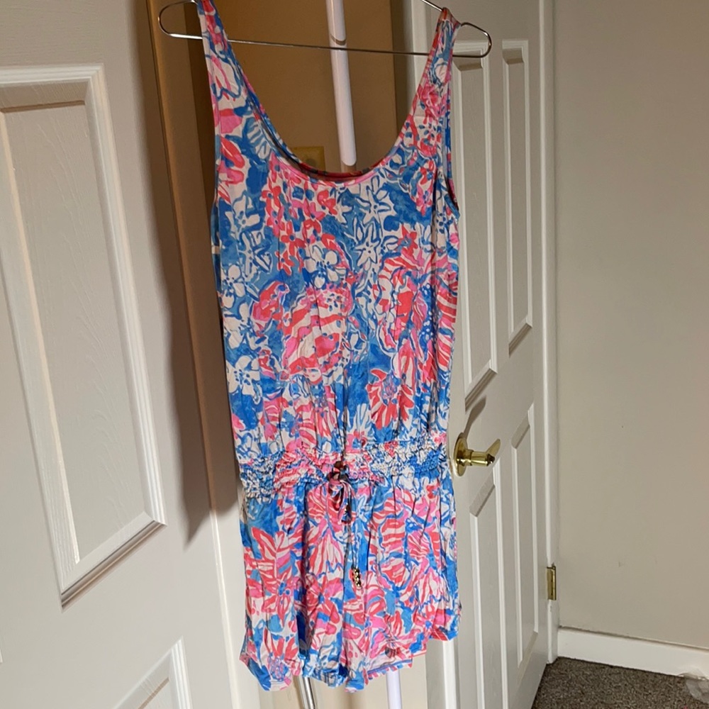 Pink blue and white romper Lilly Pulitzer